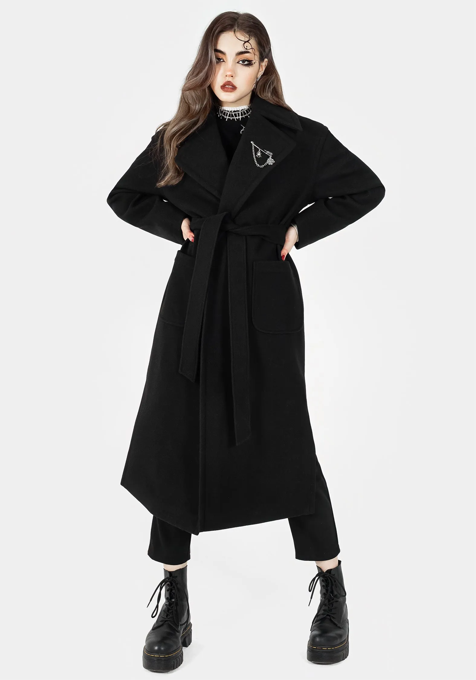 Meltdown Oversized Coat with Brooch - Black