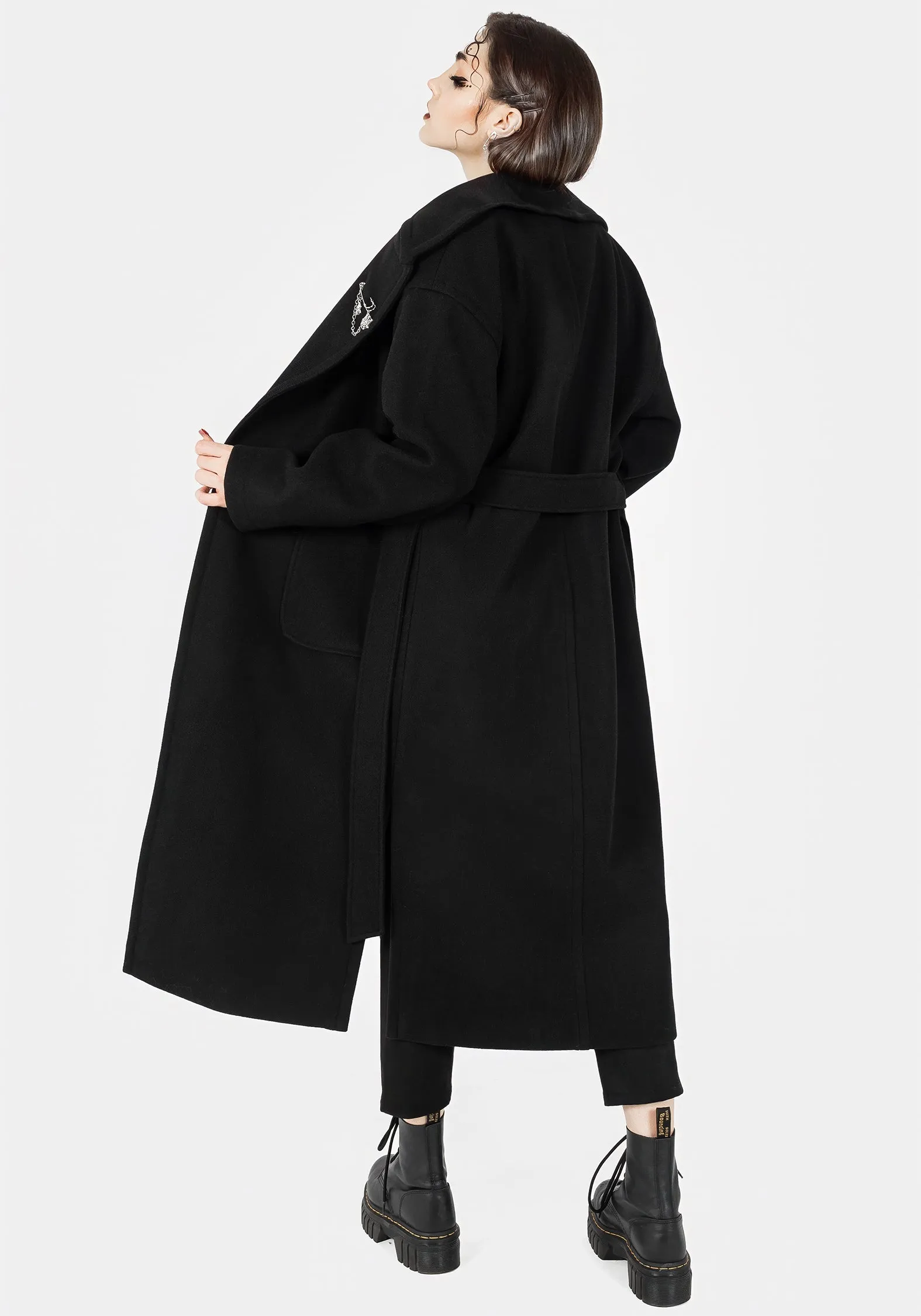 Meltdown Oversized Coat with Brooch - Black