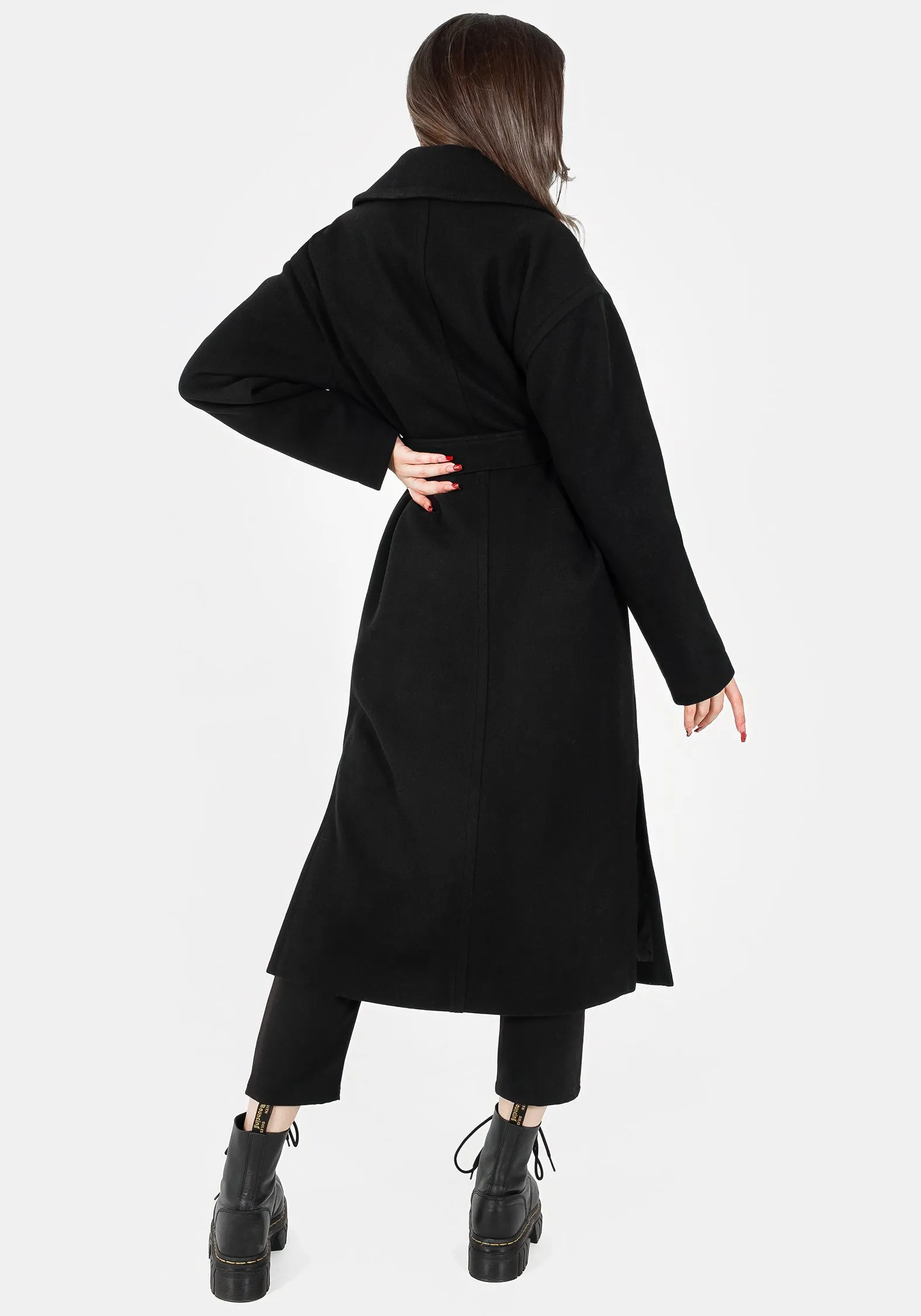 Meltdown Oversized Coat with Brooch - Black