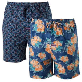 Men's Batik and Manhattan Geo Cotton Sleep Shorts 2 Pack - Denim