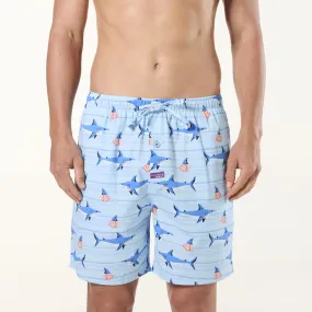 Men's Great White Pork Cotton Sleep Shorts - Blue