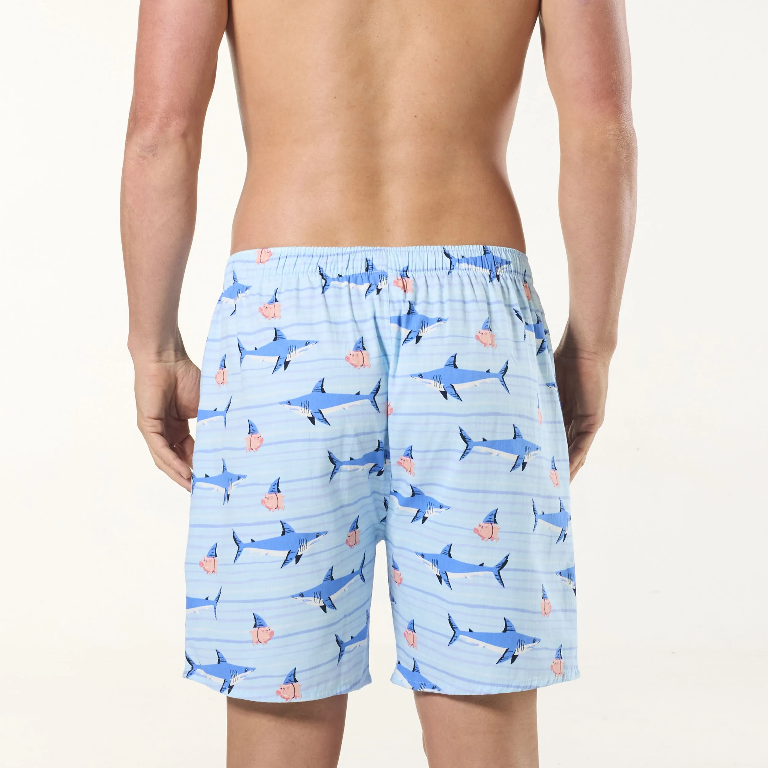 Men's Great White Pork Cotton Sleep Shorts - Blue