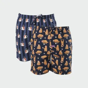 Men's Hangin' Sloths Cotton Sleep Shorts 2 Pack - Navy