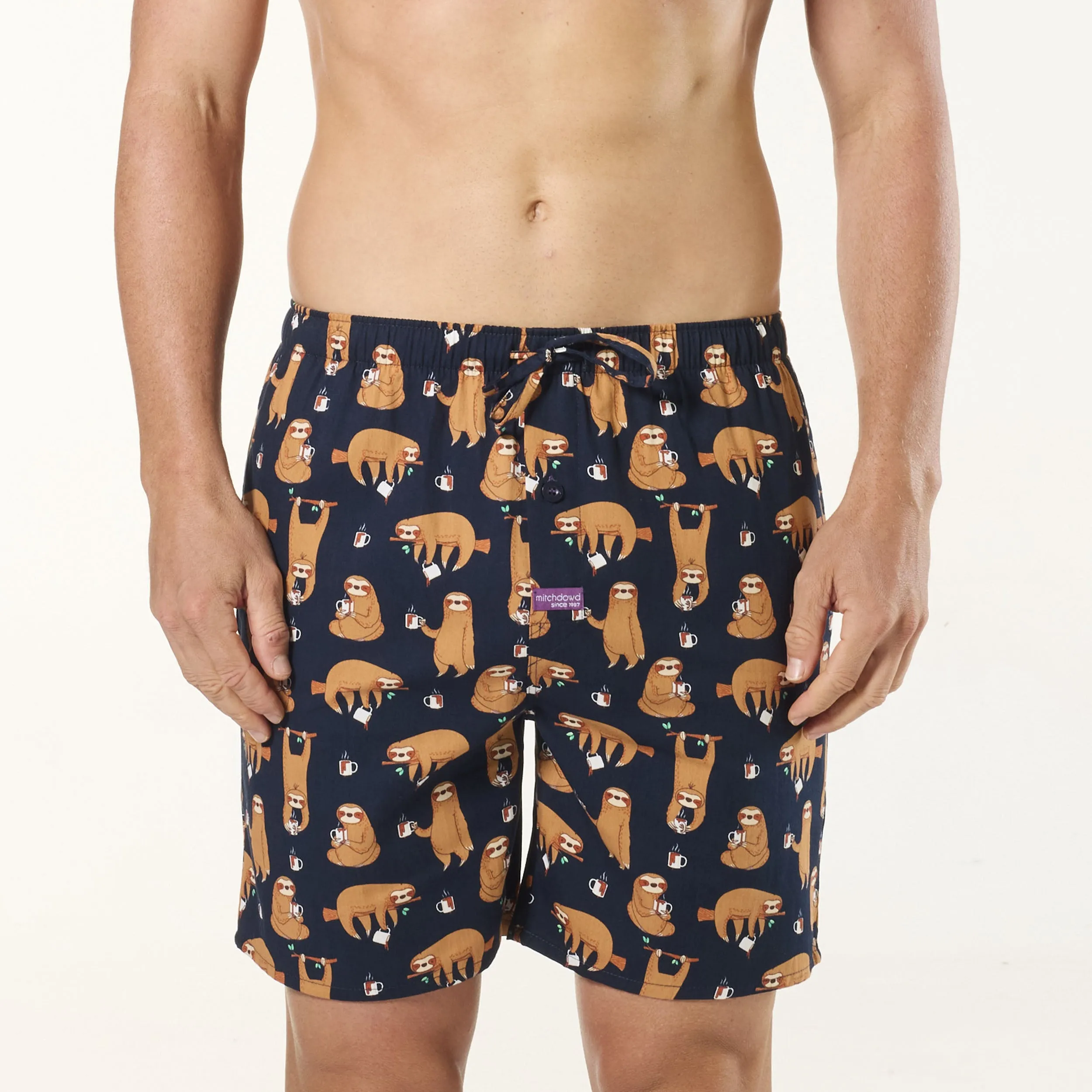 Men's Hangin' Sloths Cotton Sleep Shorts 2 Pack - Navy