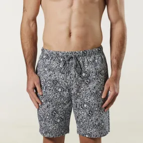 Men's Lazy Paisley Cotton Knit Sleep Short - Navy & White