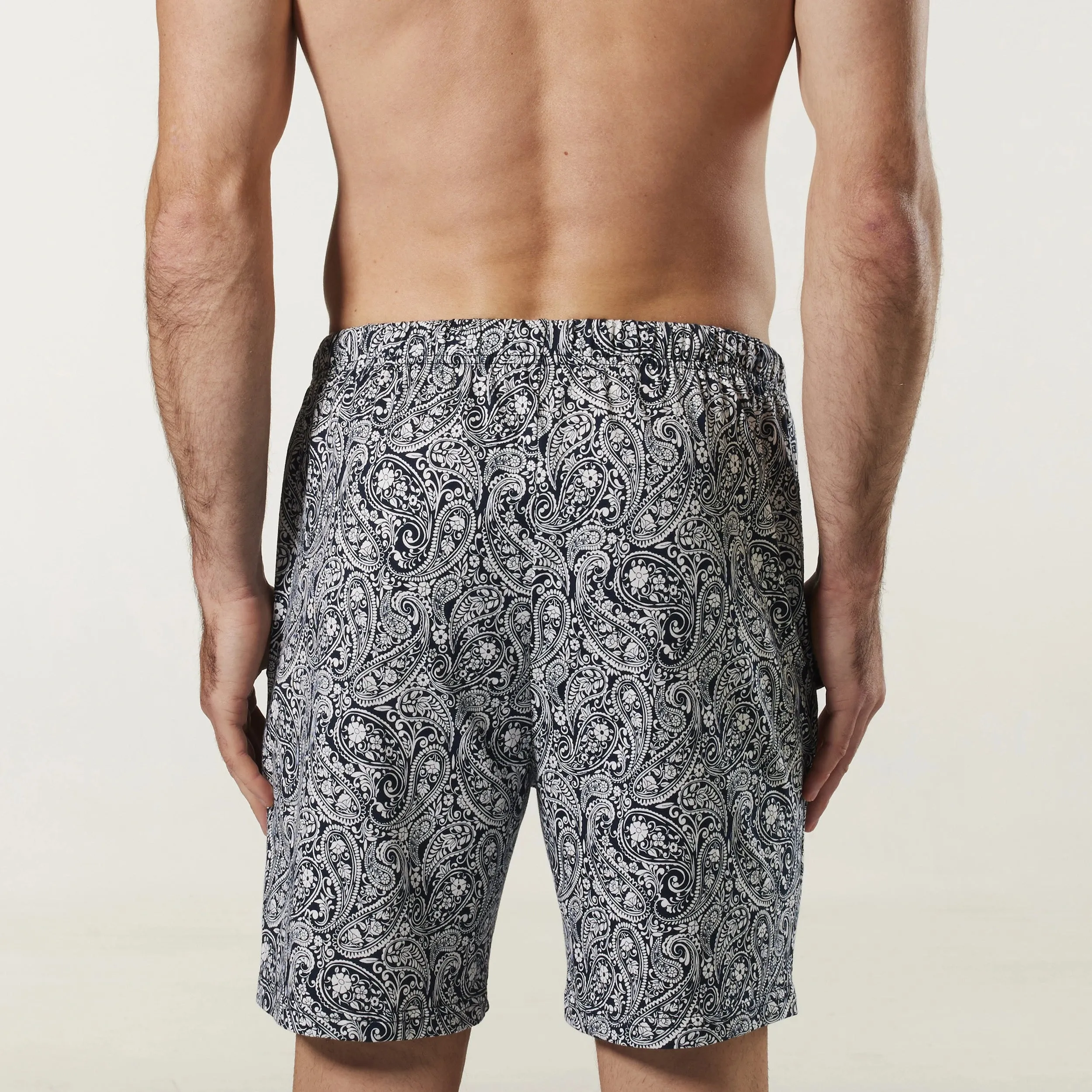 Men's Lazy Paisley Cotton Knit Sleep Short - Navy & White