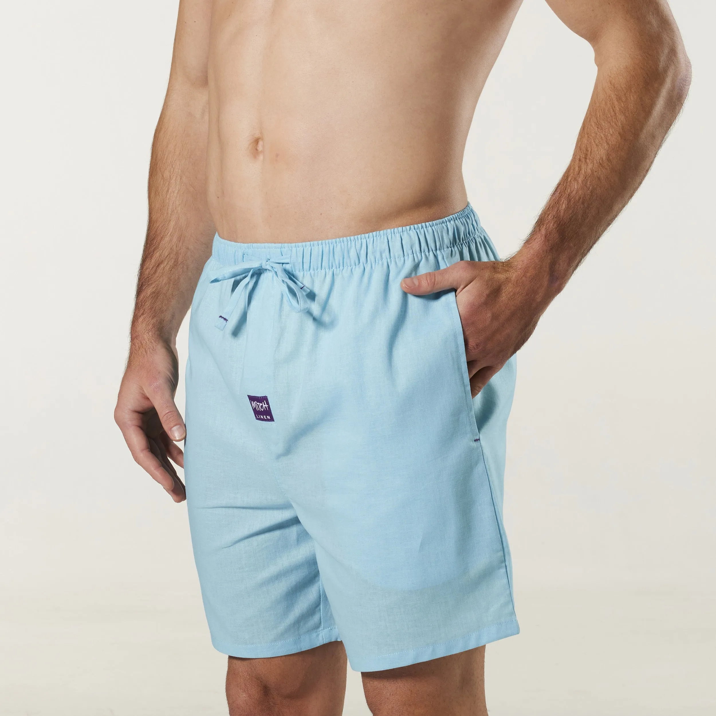 Men's Linen Blend Sleep Short - Sky Blue