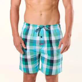 Men's Plaid Check Cotton Sleep Shorts - Blue