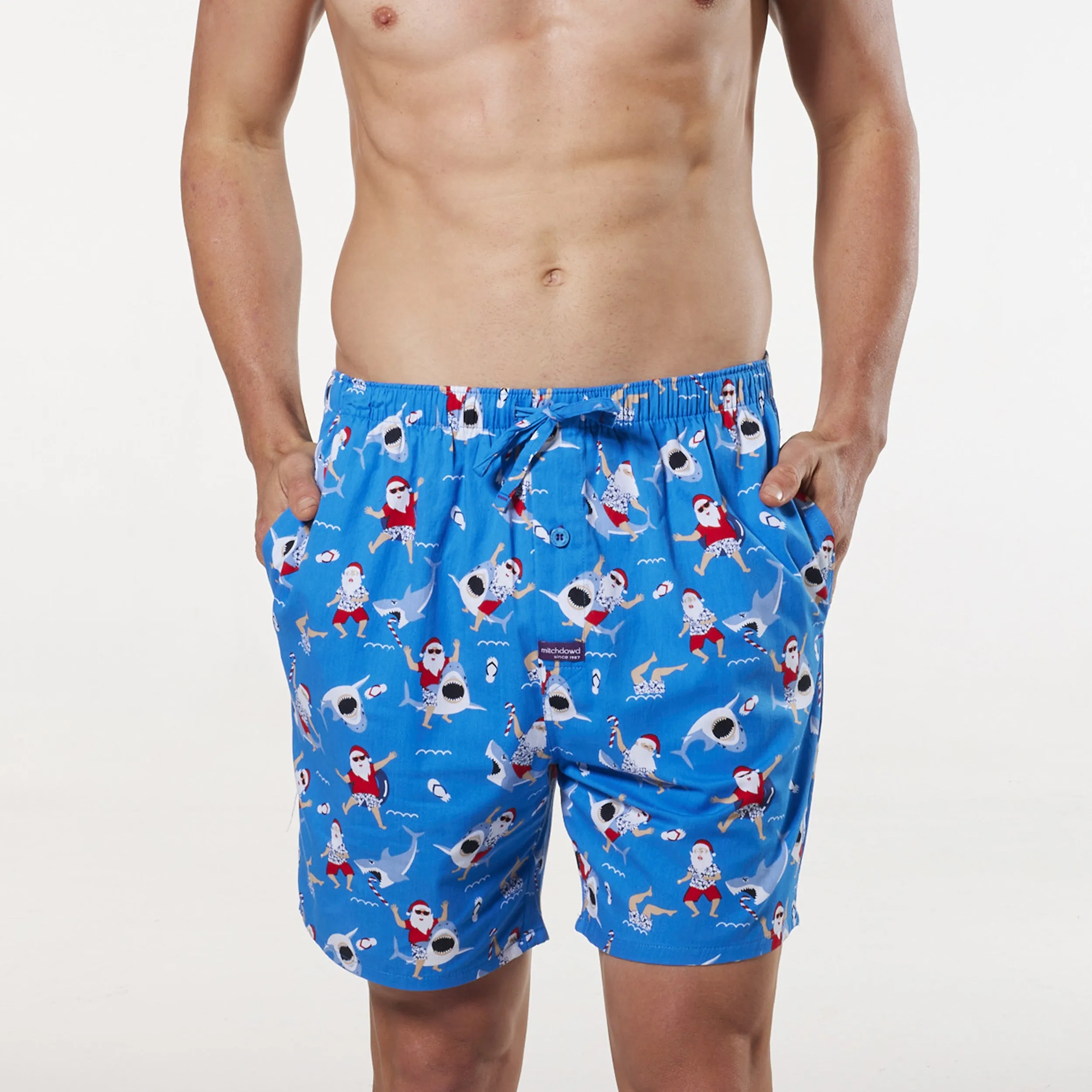 Men's Surfs Up Santa Cotton Sleep Short - Blue