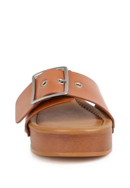 Mindy Buckle Strap Leather Slip Ons