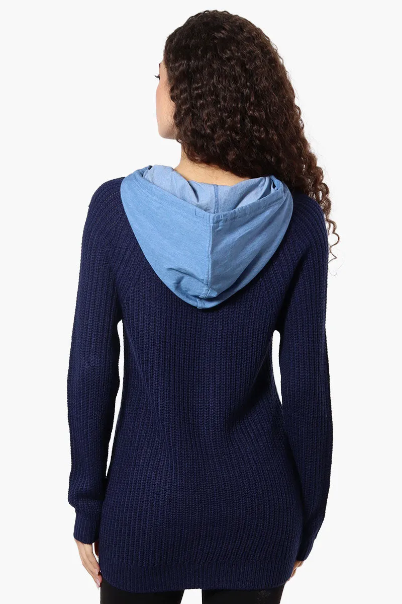 New Look Hooded Knit Pullover Sweater - Navy