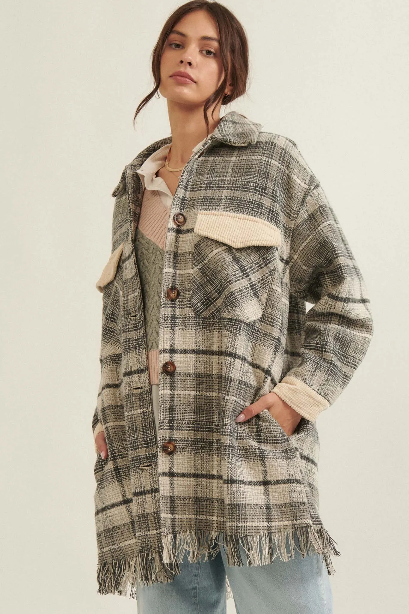 Off the Trail Plaid Tweed Longline Shacket