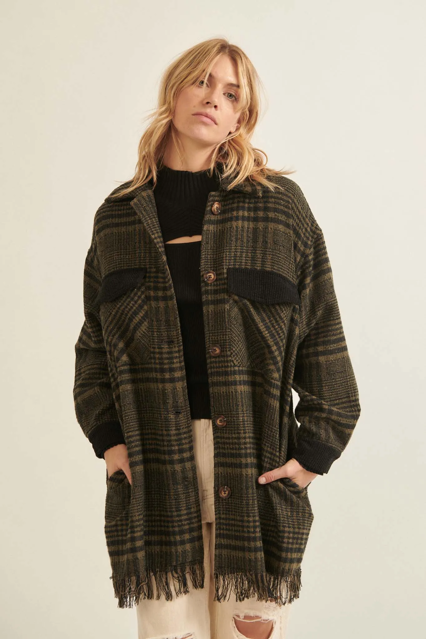 Off the Trail Plaid Tweed Longline Shacket