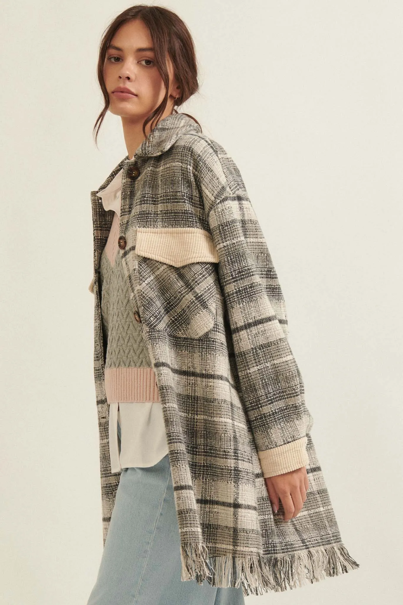 Off the Trail Plaid Tweed Longline Shacket