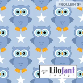 Organic Cotton Jersey - Owls - Dusty Blue