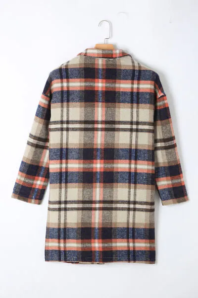 Plaid Longline Jacket with Pockets