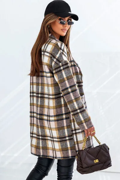 Plaid Longline Jacket with Pockets