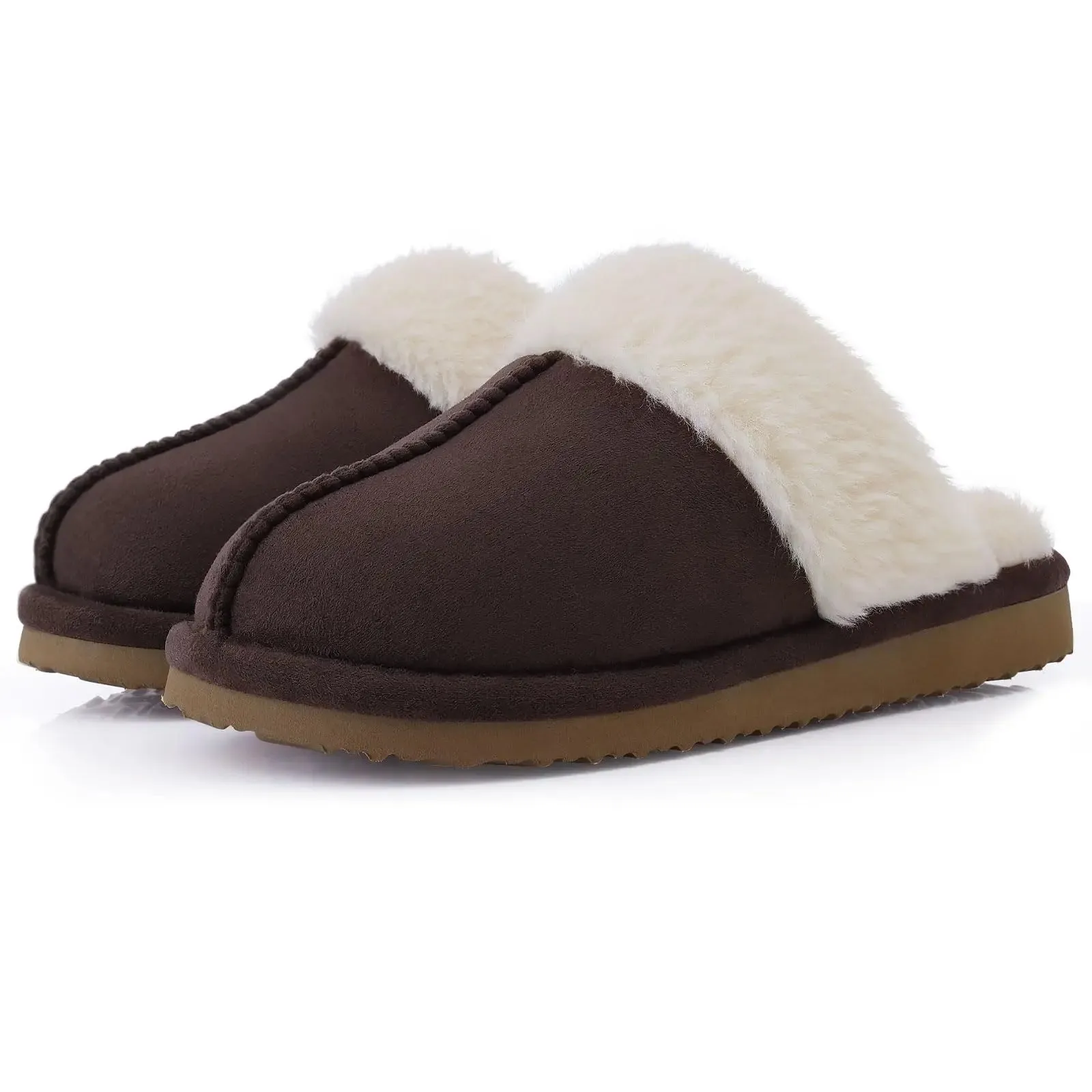 Plush Suede Fuzzy Collar Slippers