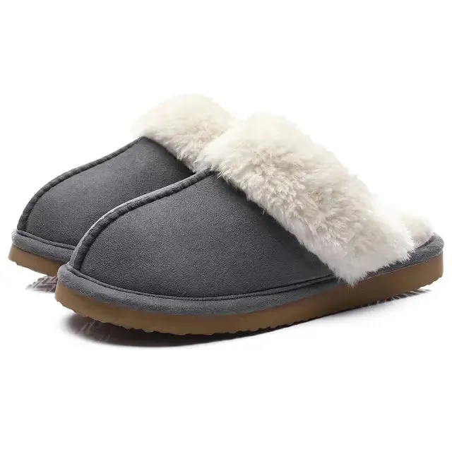 Plush Suede Fuzzy Collar Slippers