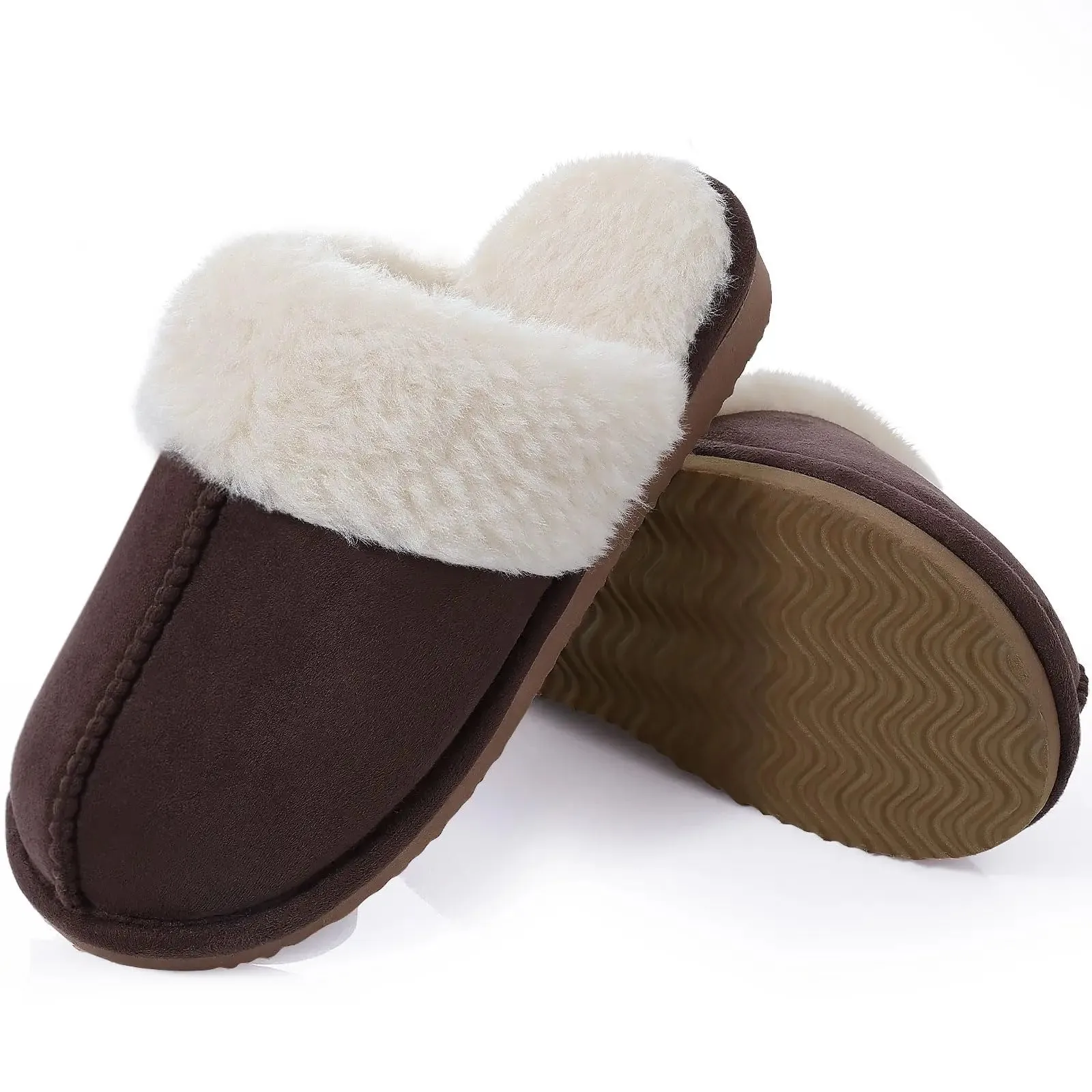 Plush Suede Fuzzy Collar Slippers