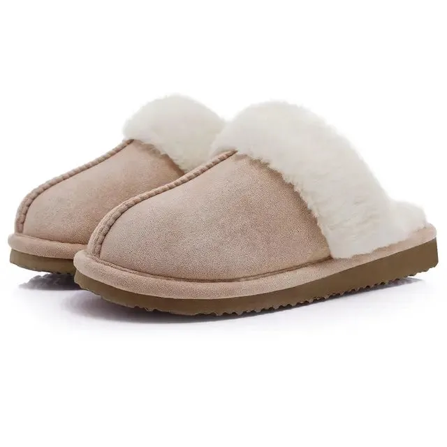 Plush Suede Fuzzy Collar Slippers