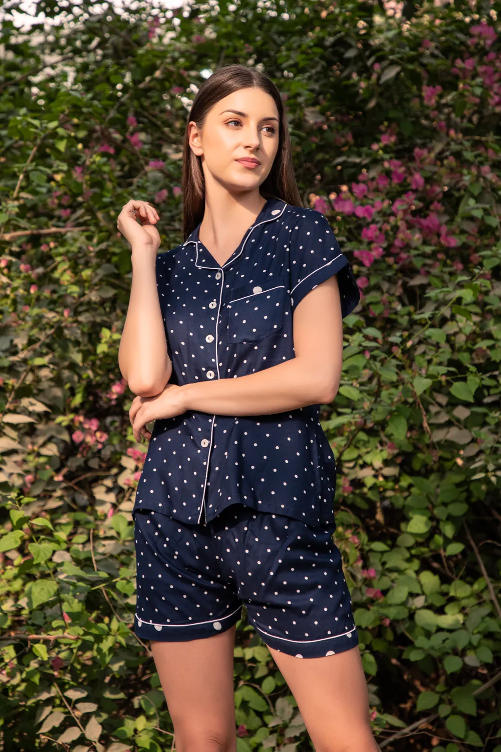 Polka dot Night suit in Rayon