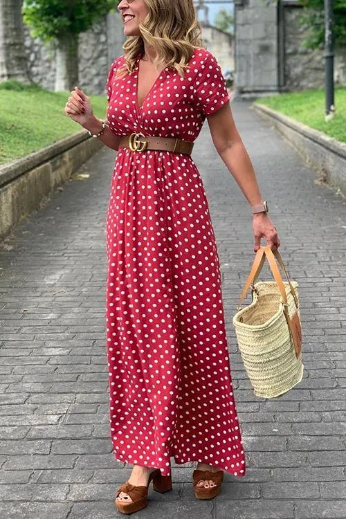 Polka Dot Wrap Maxi Dress