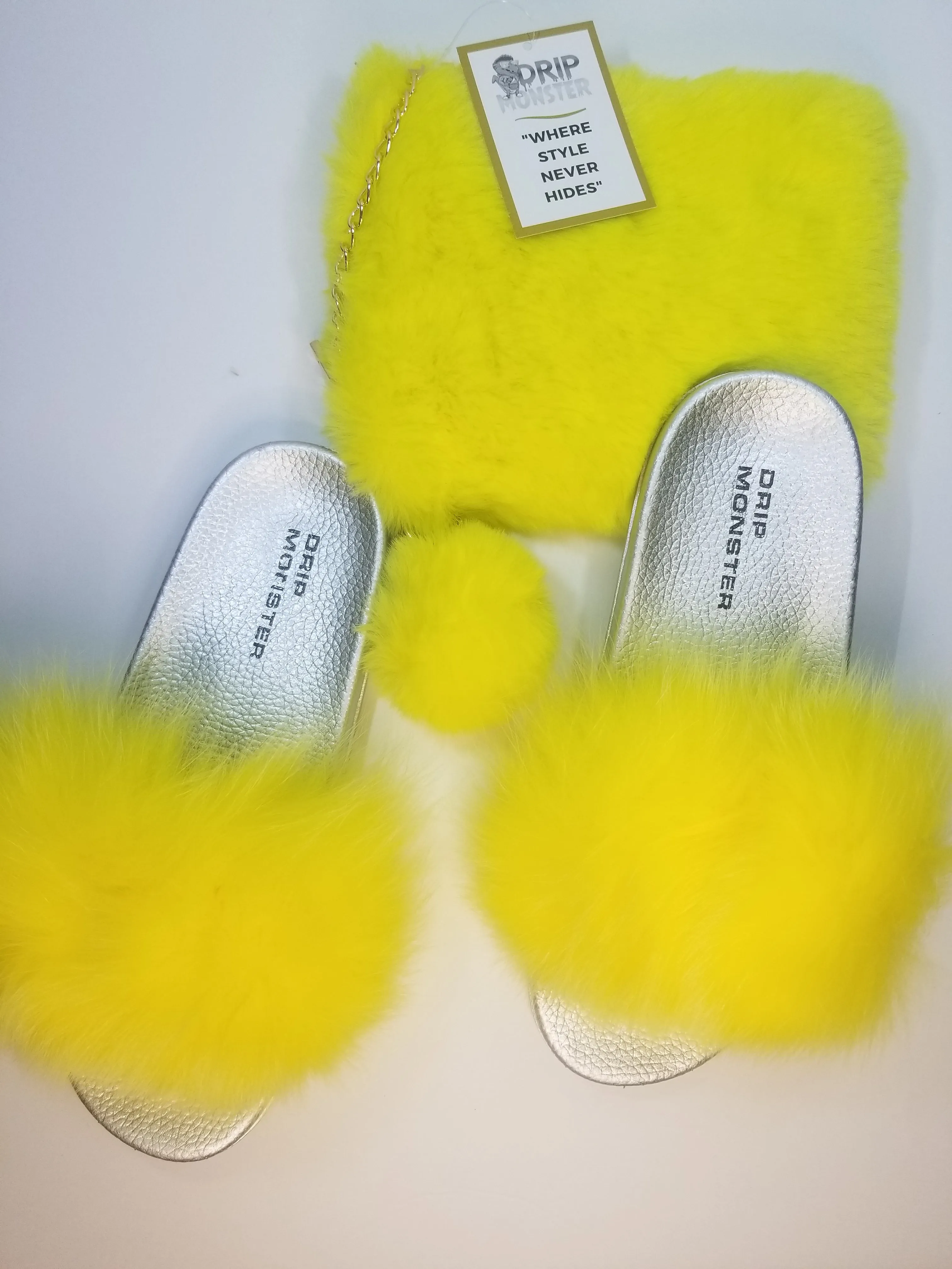 "Lemon Drop" Womens Fluffy Fur Slippers