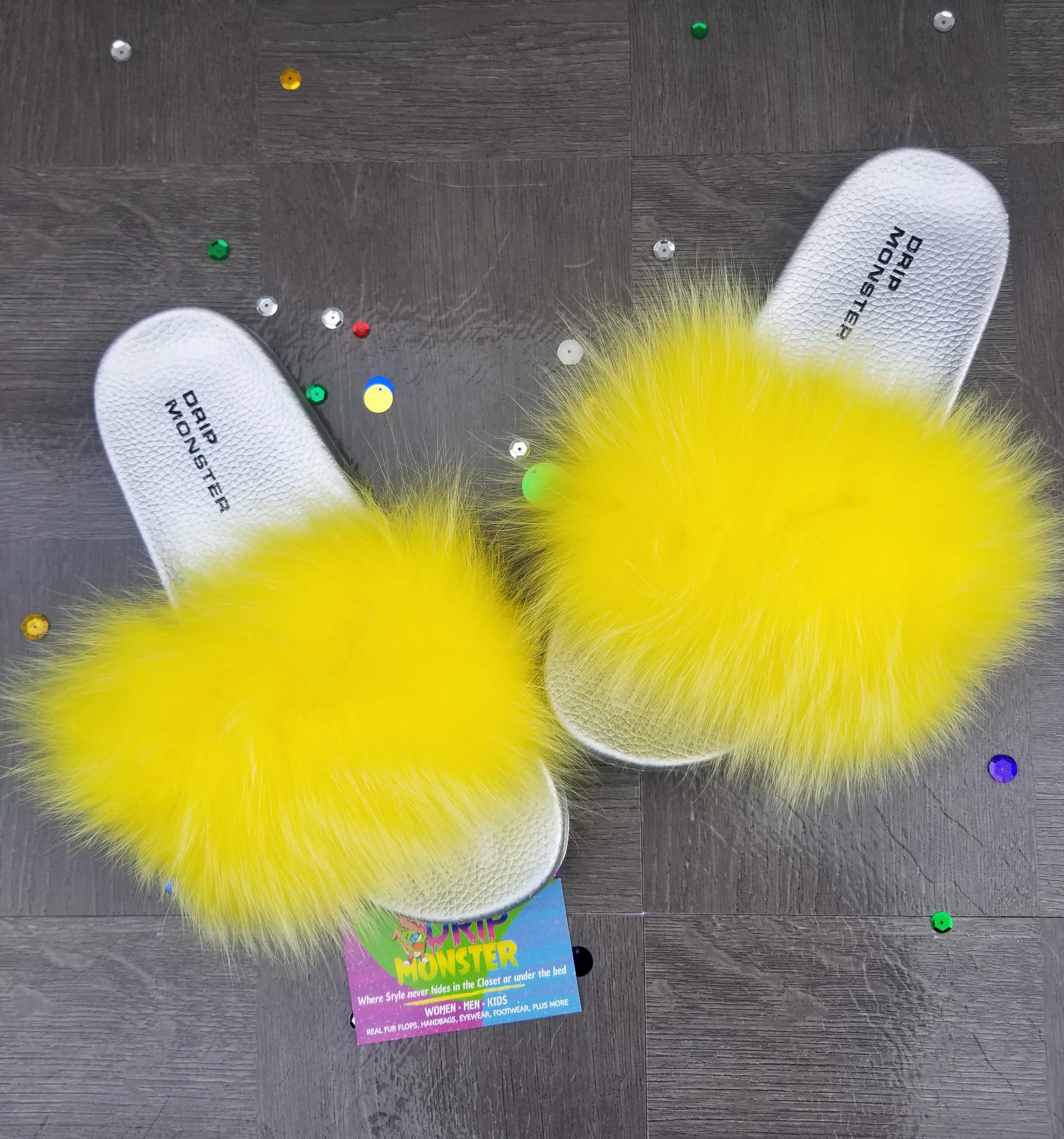 "Lemon Drop" Womens Fluffy Fur Slippers