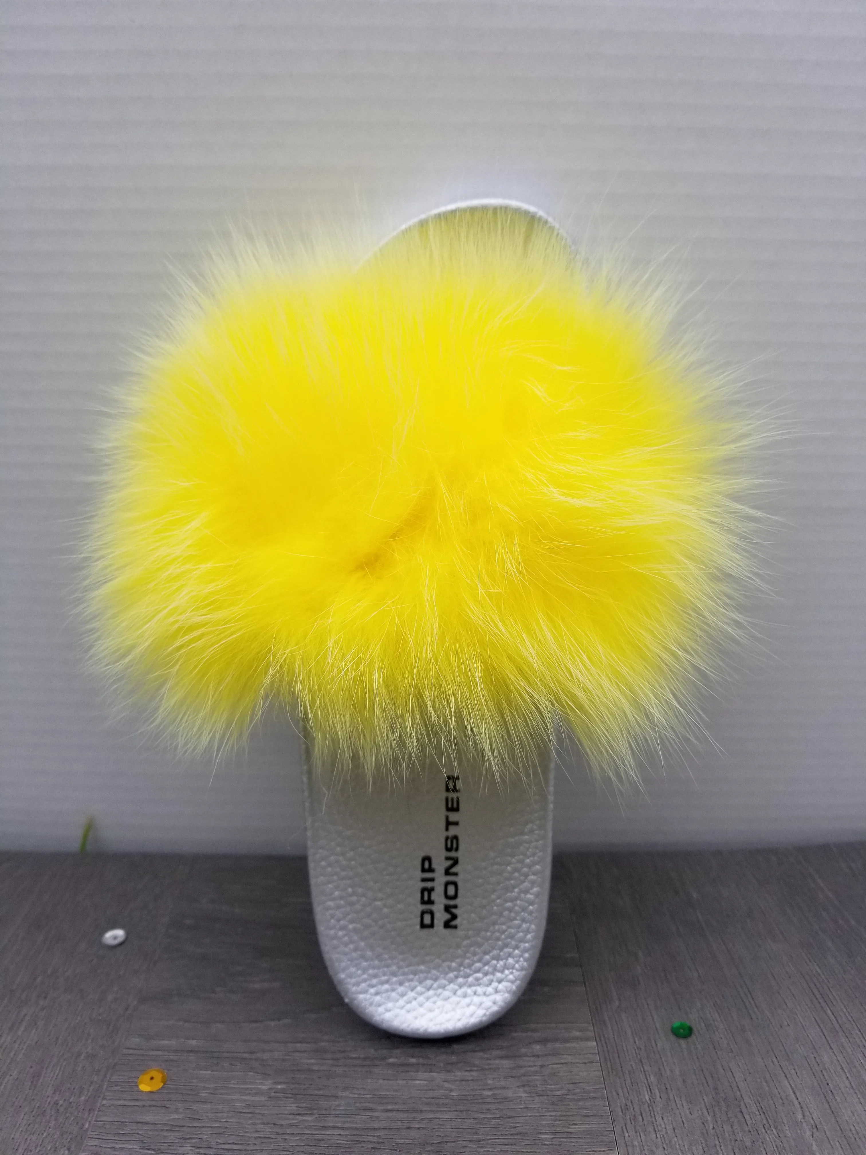 "Lemon Drop" Womens Fluffy Fur Slippers