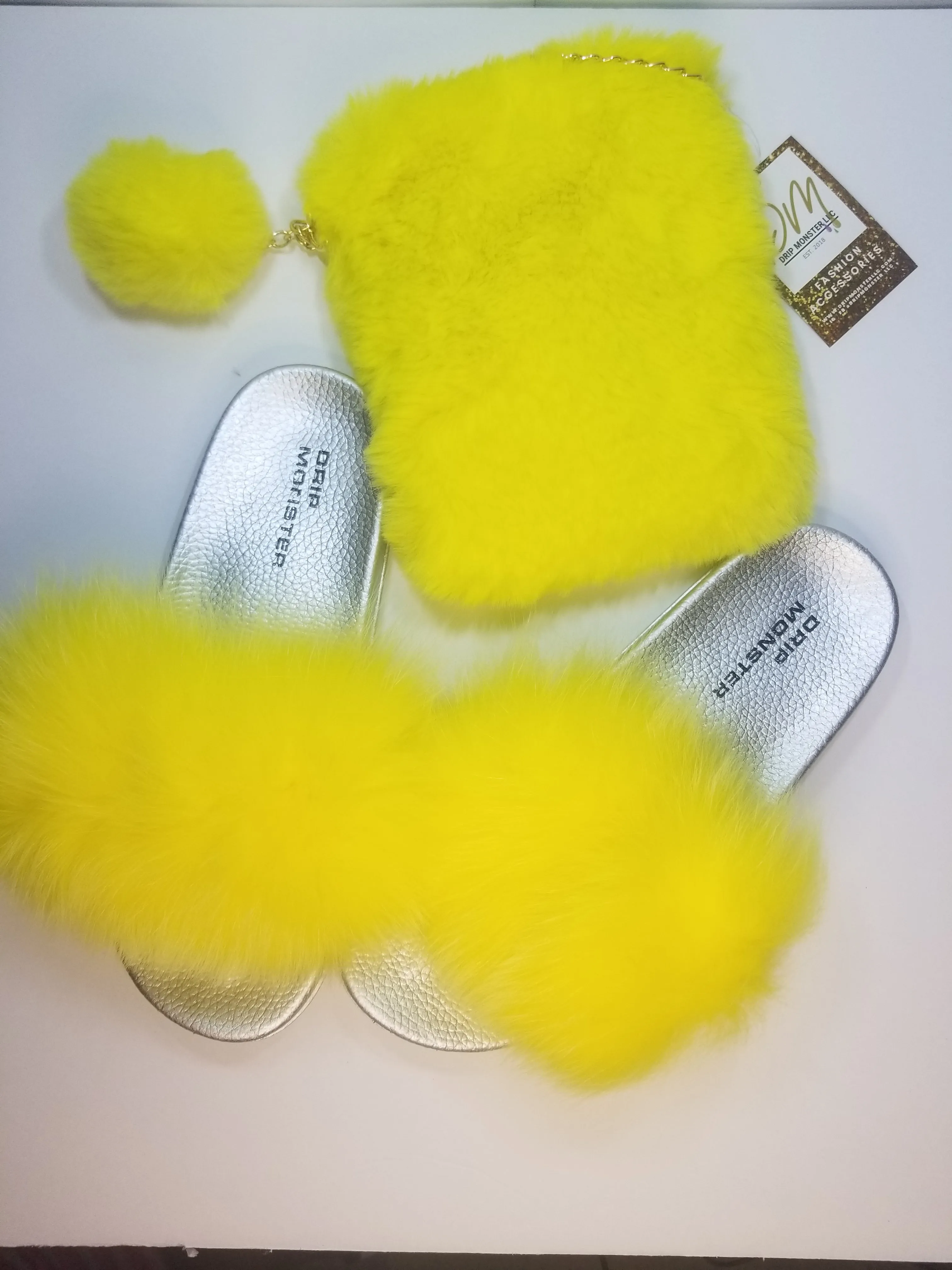 "Lemon Drop" Womens Fluffy Fur Slippers