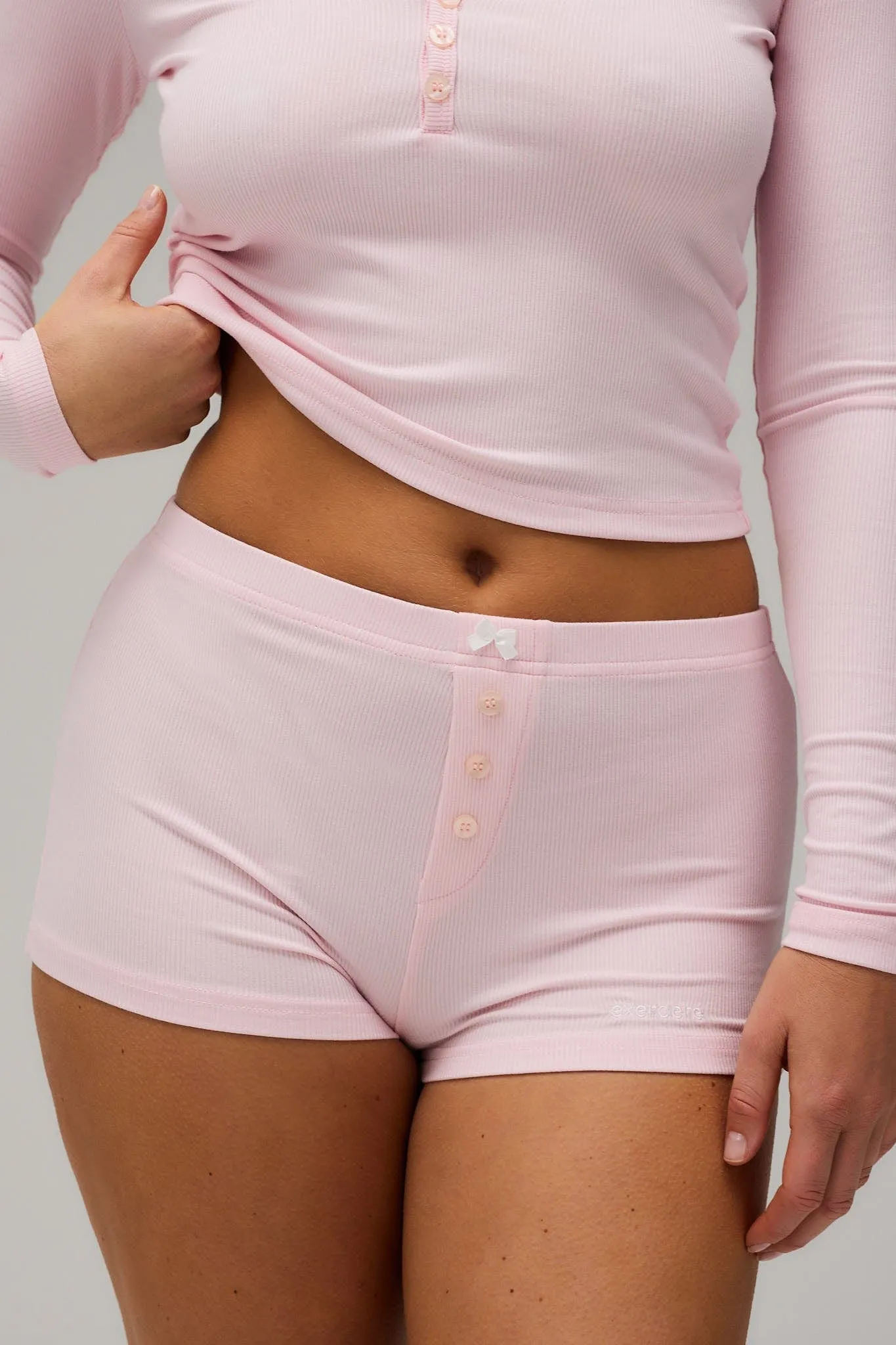 Rib Night Shorts - Soft Pink