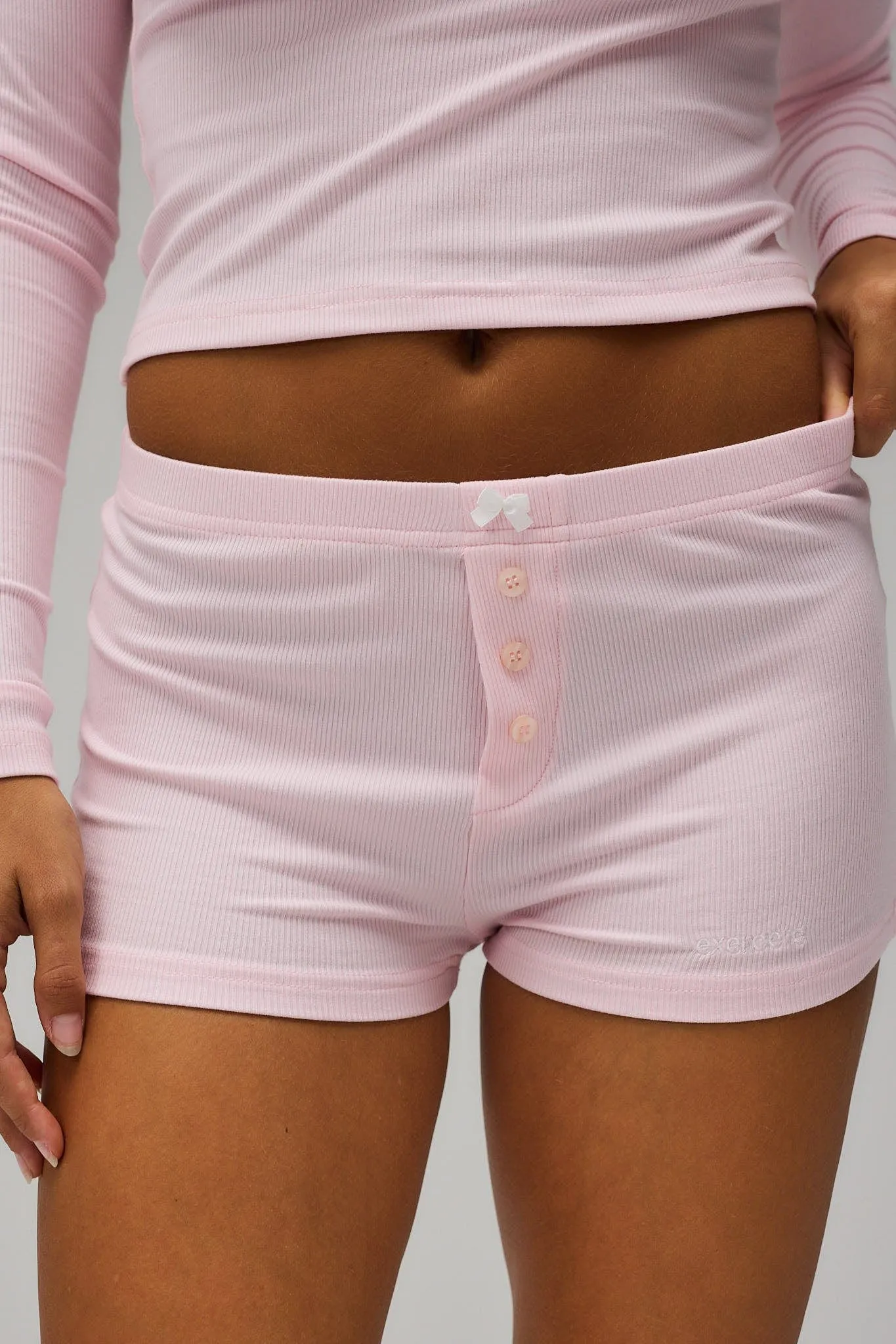 Rib Night Shorts - Soft Pink