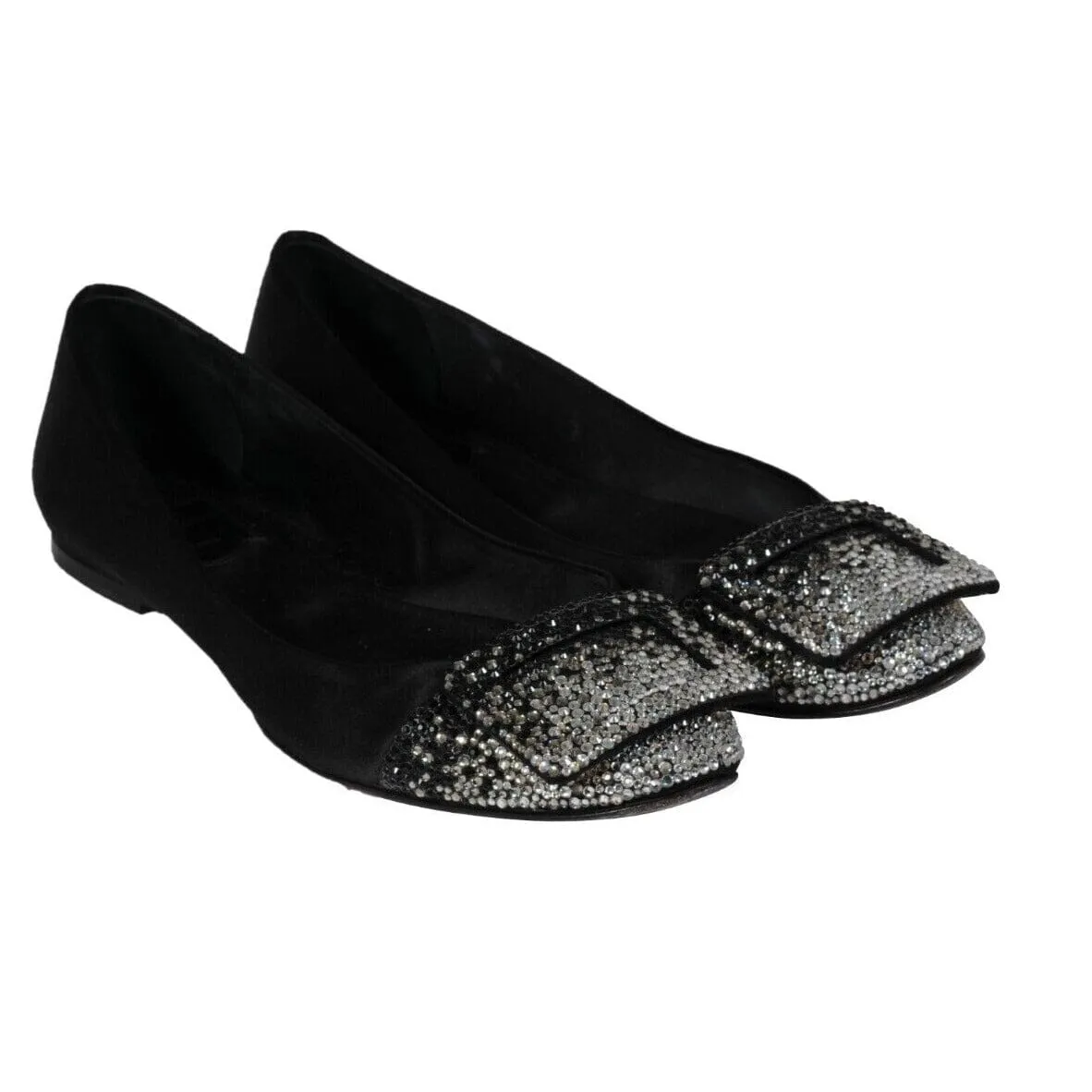 Roger Vivier Womens Ballerine Degrade Strass Crystal Flat US 7 EU 37 Black