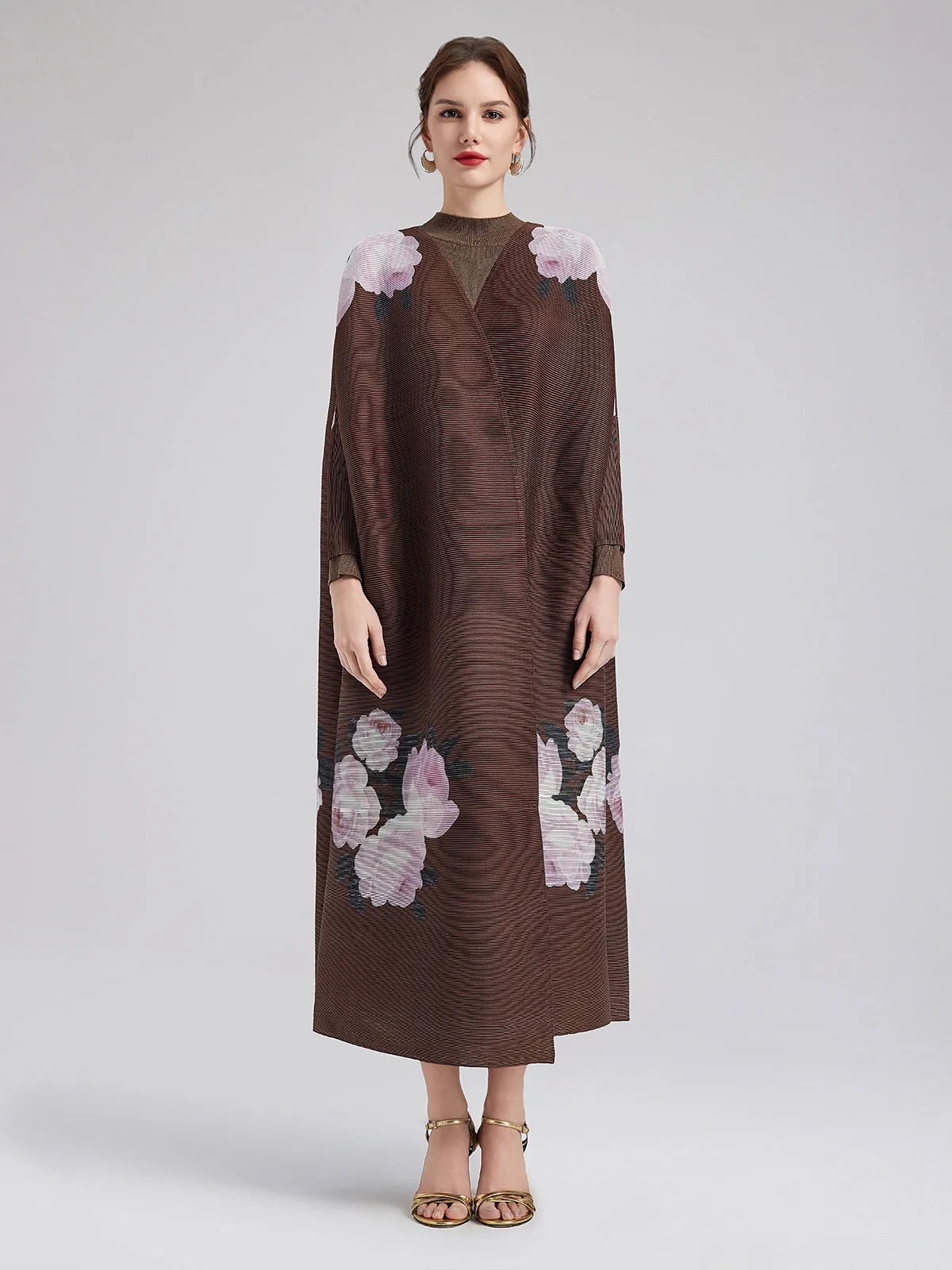 Romantic Floral Pleated Long Coat