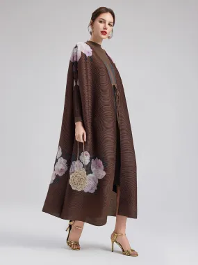 Romantic Floral Pleated Long Coat