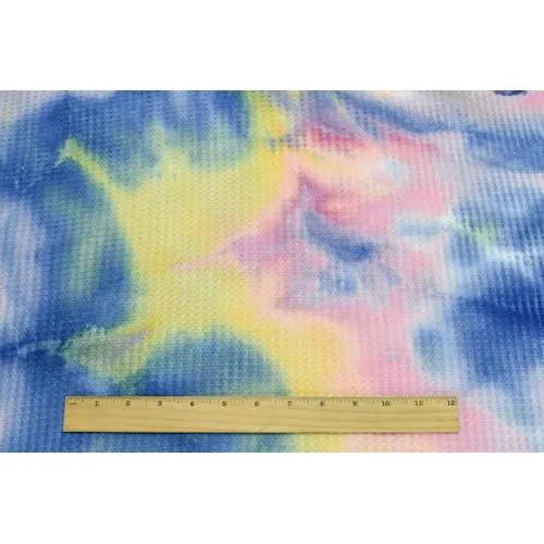 Royal/Pink/Yellow Tie Dye Waffle Knit Fabric