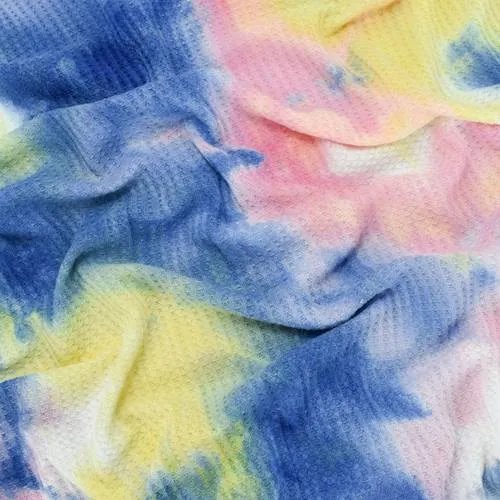 Royal/Pink/Yellow Tie Dye Waffle Knit Fabric