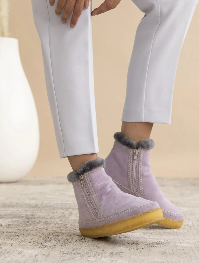 Setsu Crochet Side Zip Ankle Boot Lilac Suede Light Grey