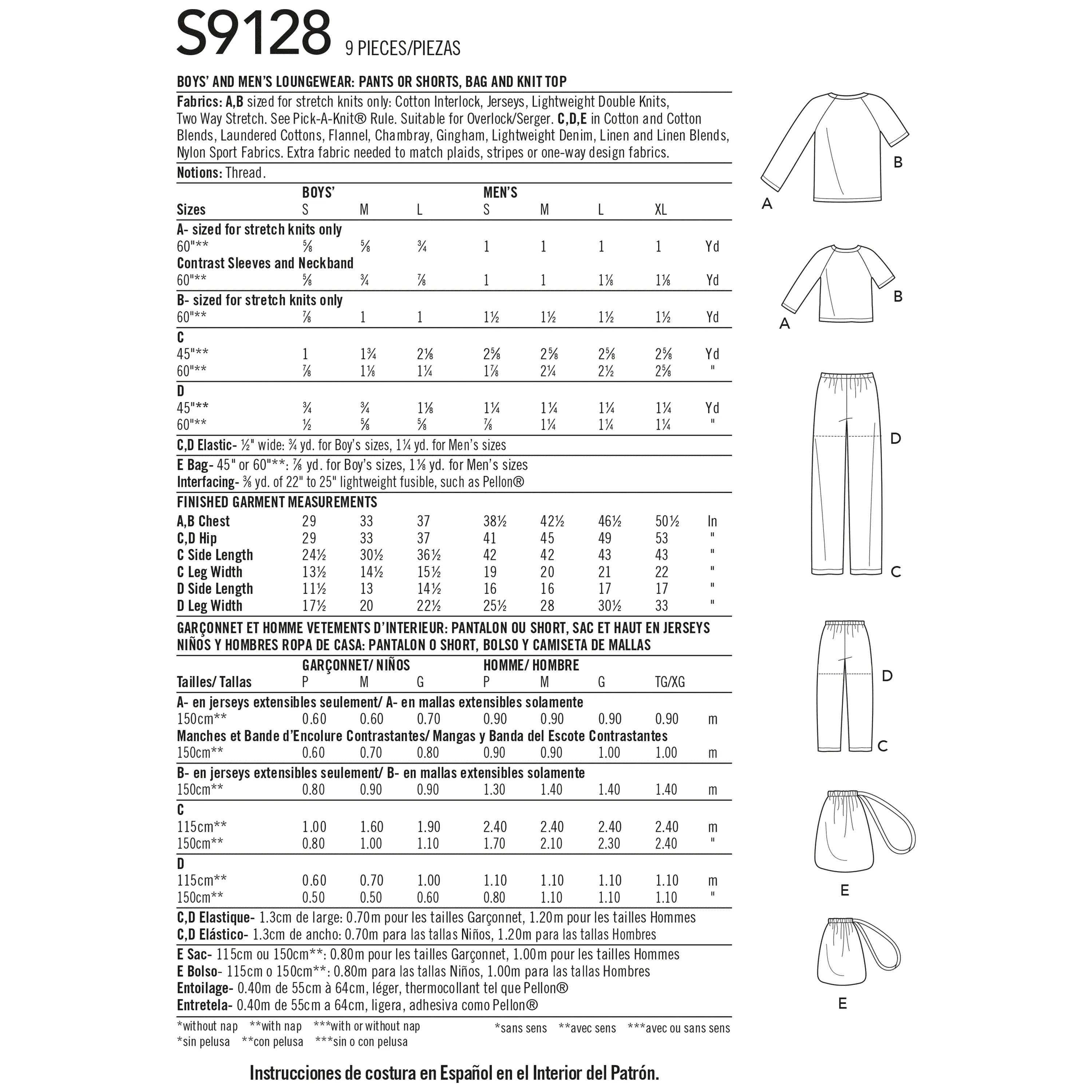 Simplicity Sewing Pattern 9128 Men's and Boys Sleepwear