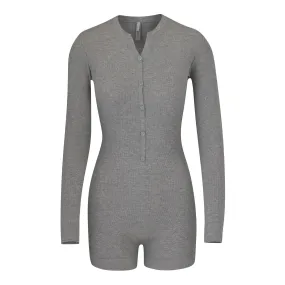 SOFT LOUNGE BUTTON UP HENLEY ONESIE | HEATHER GREY