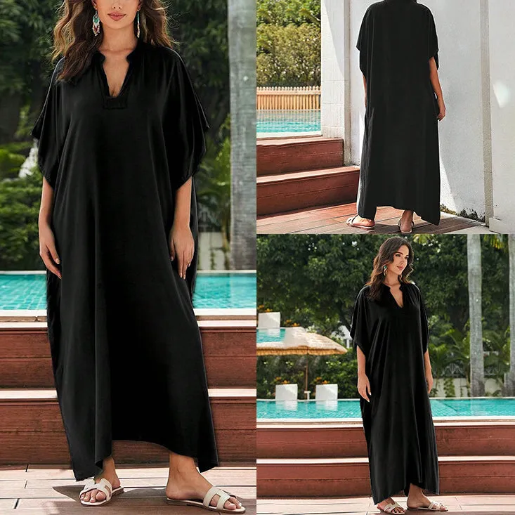 Solid Color Loose Plus Size Beach Dresses Wholesale Womens Clothing N3823112800031