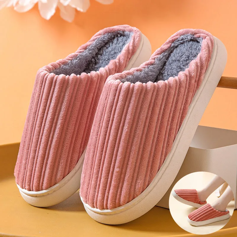 Striped Thick Fleece Warm Slippers