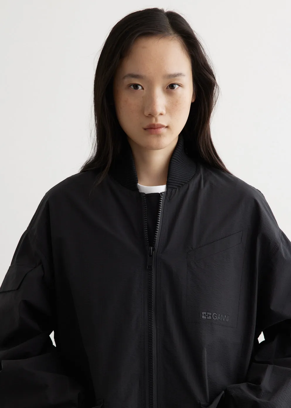 Tech Seersucker Oversized Shell Coat