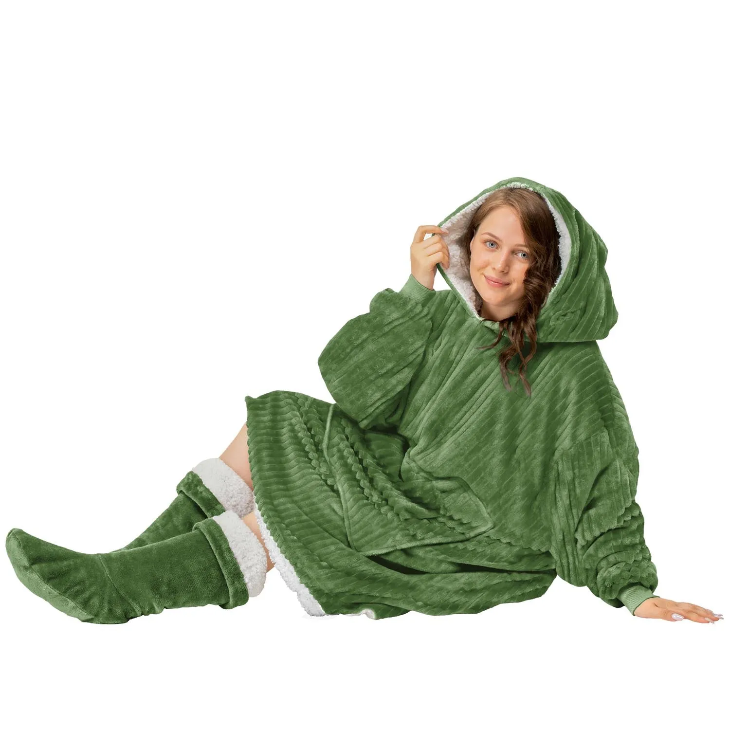 Thermal Warm Supersoft Sherpa Reverse Oversize Cord Cosy Robe - Green