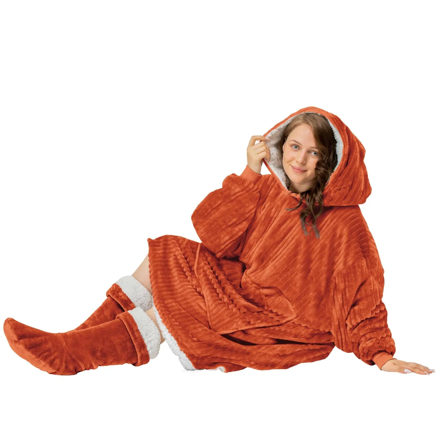 Thermal Warm Supersoft Sherpa Reverse Oversize Cord Cosy Robe - Orange