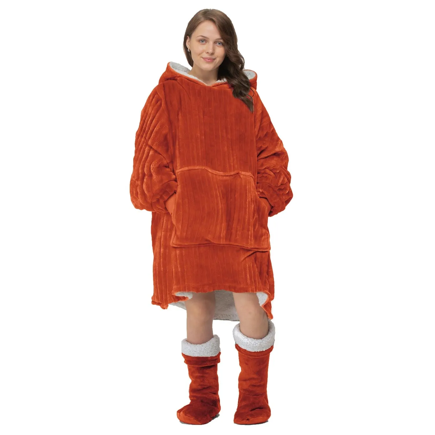 Thermal Warm Supersoft Sherpa Reverse Oversize Cord Cosy Robe - Orange