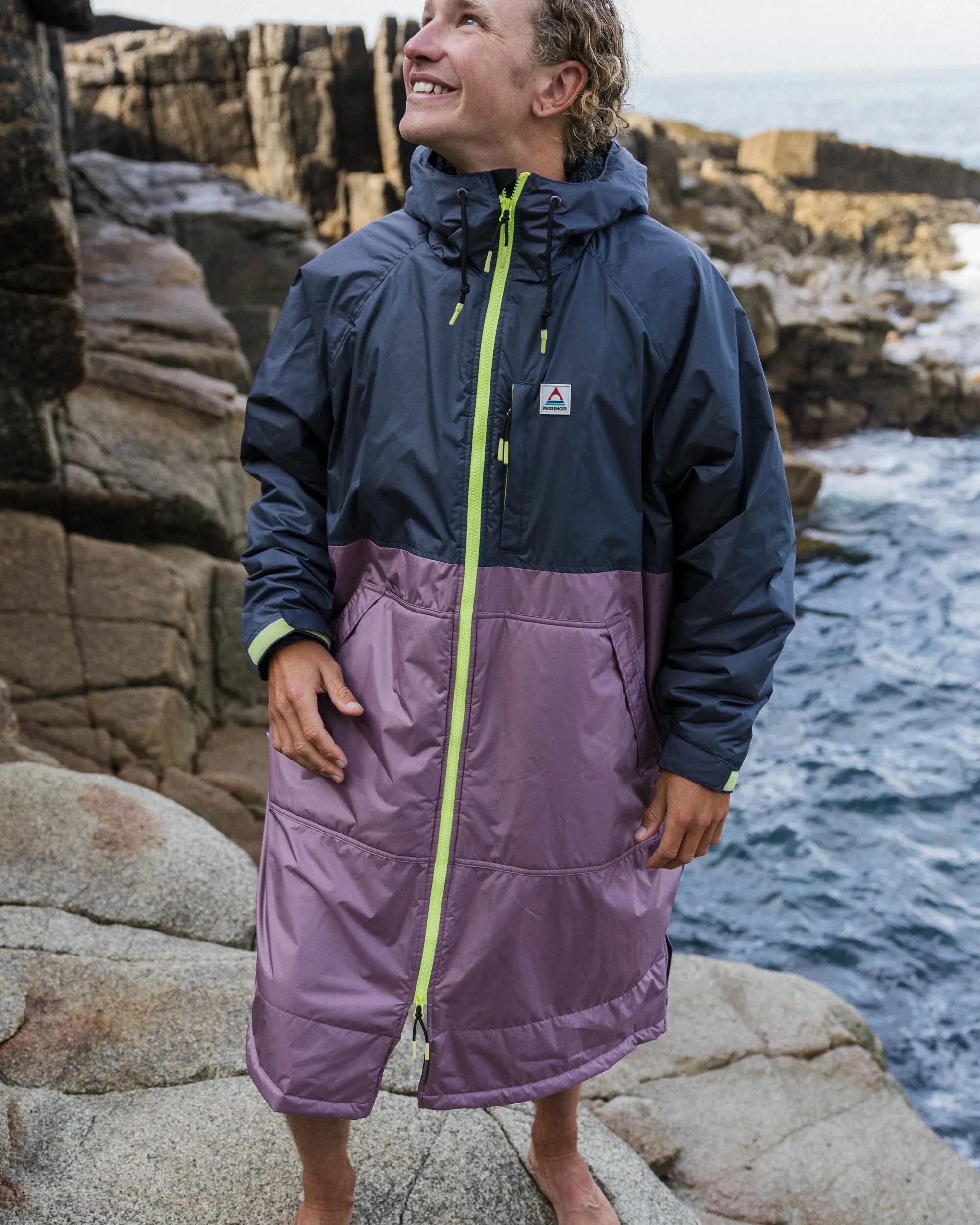 Waves Recycled Sherpa Lined Changing Robe - Grape / Charcoal