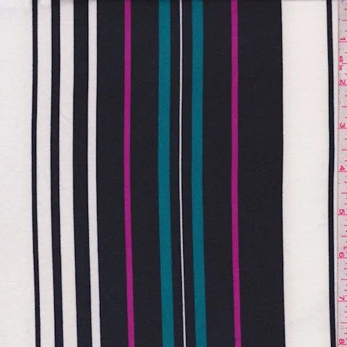 White/Black/Teal Stripe Double Brushed Jersey Knit Fabric