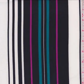 White/Black/Teal Stripe Double Brushed Jersey Knit Fabric